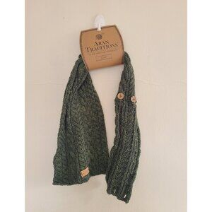 New Aran Traditions Cable Button Wrap Scarf Green